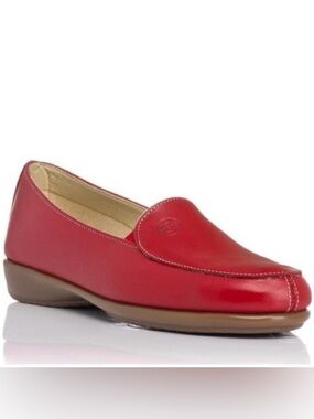 48 HORAS Red Leather Slip On Flat Comfort Moccasin Loafers Sz EU39